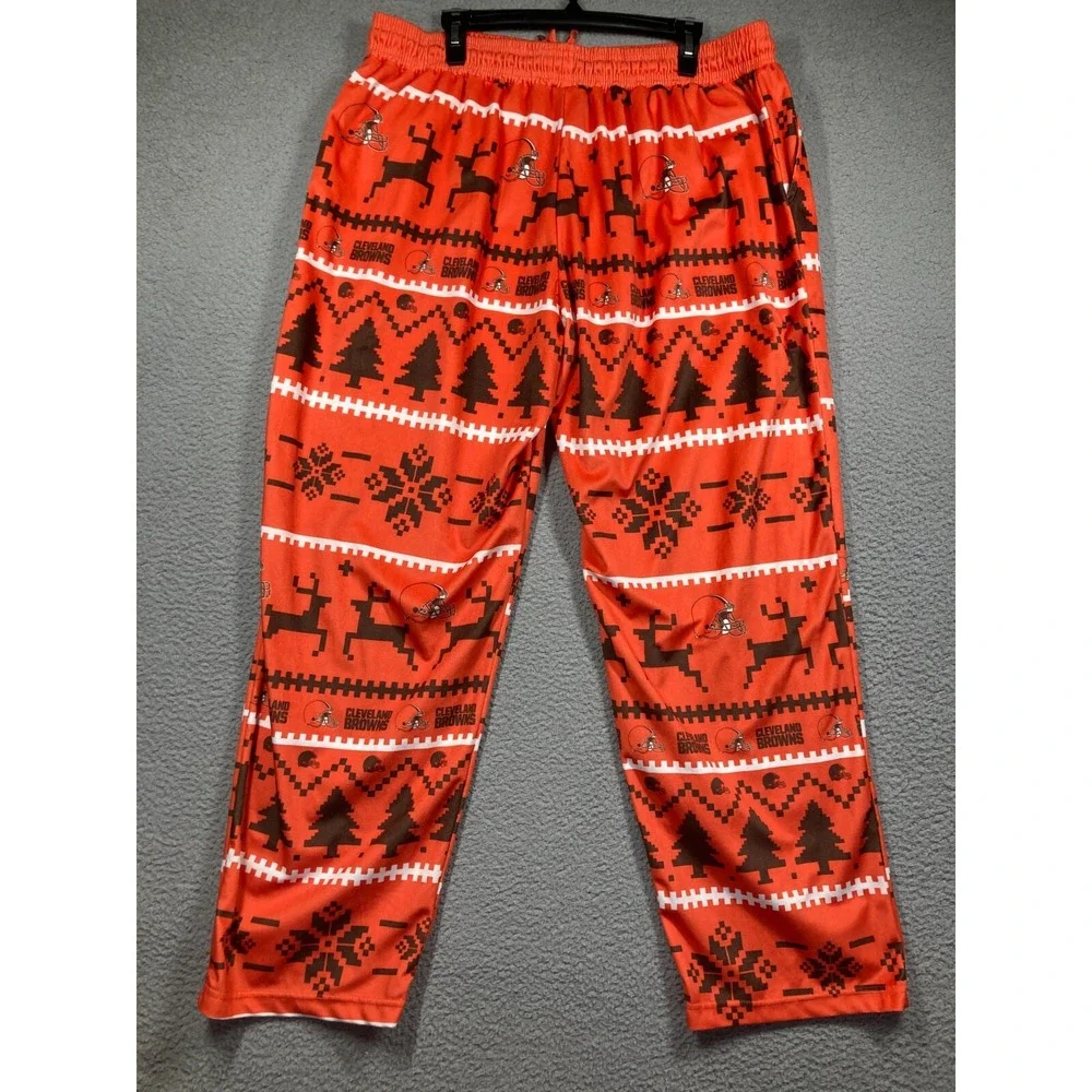 Cleveland Browns Pajamas Men's 2XL Orange Christmas Reindeer‎ Top Bottoms NFL